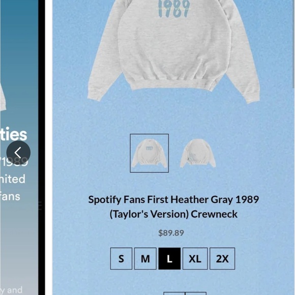 Spotify Fans First Gray '1989 (Taylor's Version)' Crewneck, Heather gray - Picture 8 of 8